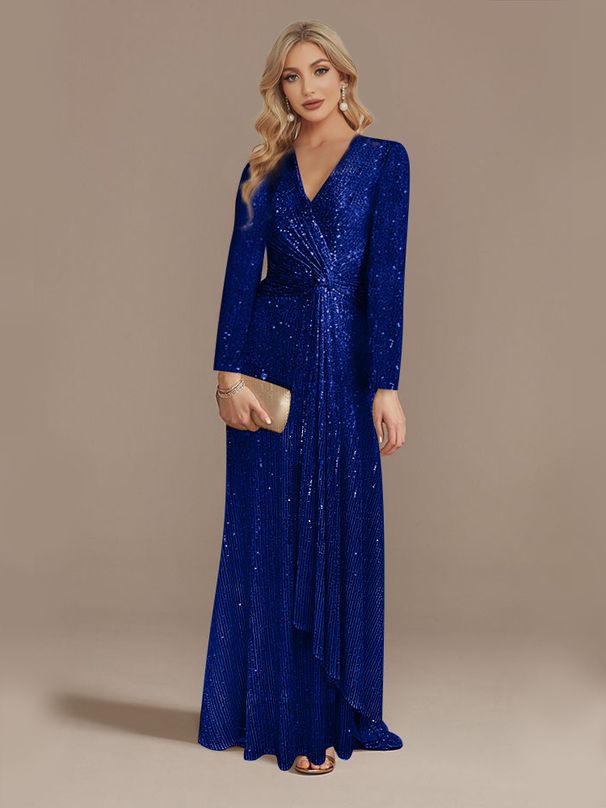 Women's Clothing Long Sleeved V Neck Fishtail Banquet Evening Dress Dress Female _ecoleips.com