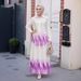Modest Set Women's 3D Print Set – Gradient Ombre Blouse & Flared Maxi Skirt With Rhinestone Detailing– Elegant Alternative For Special Occasions_ecoleips.com