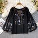 Bohemian Embroidered Linen Shirt – Loose-Fit Ethnic Print Blouse For Women (Spring & Fall)_ecoleips.com