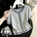 Women's Clothing Summer French Style Women's Knit T-Shirt Round Neck Ice Silk Real Photos_ecoleips.com
