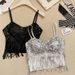Purely Alluring Hot Girl Tassel-spliced Sequin Camisole With Beautiful Back Design, Built-in Chest Pad, Slim-fit And_ecoleips.com