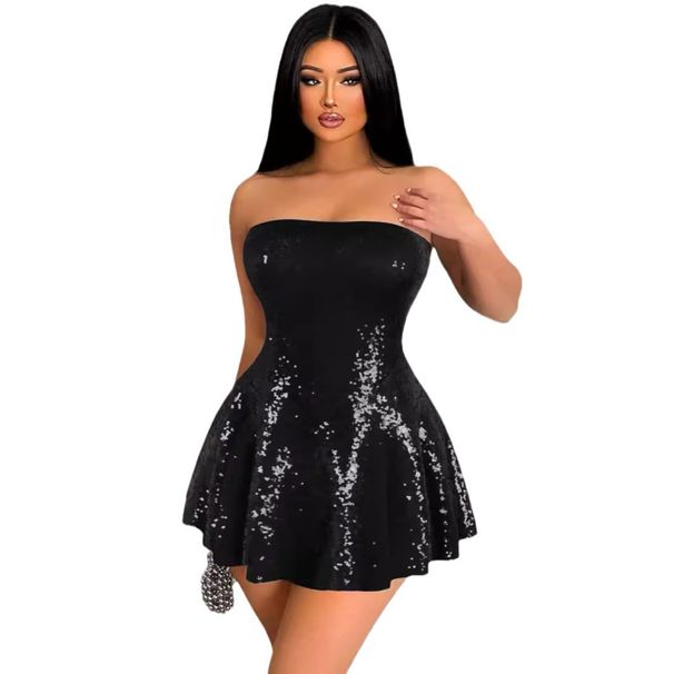 Women's Clothing Sleeveless Tube Top Waist Slim Fit Sequin Dress_ecoleips.com