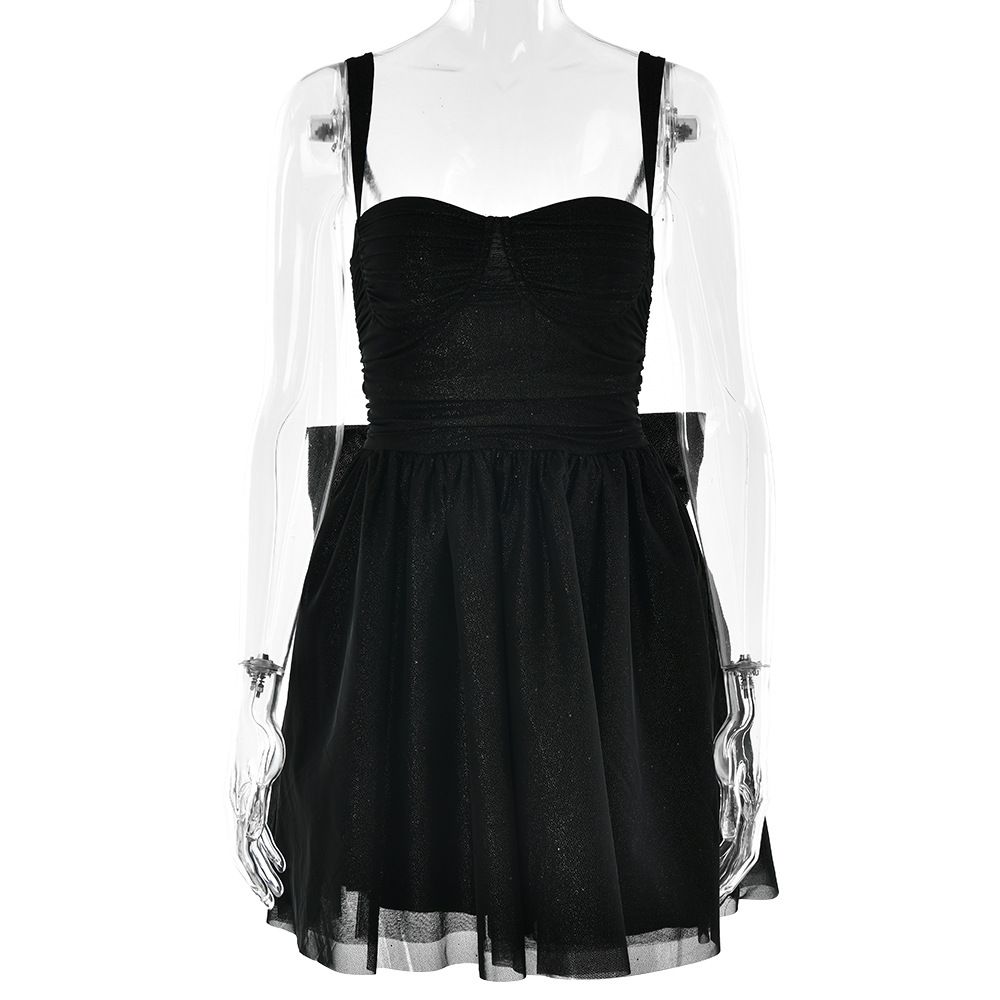 Women's Clothing Slim Dress Suspenders Top Bright Silk Bow Slim A Line Skirt_ecoleips.com