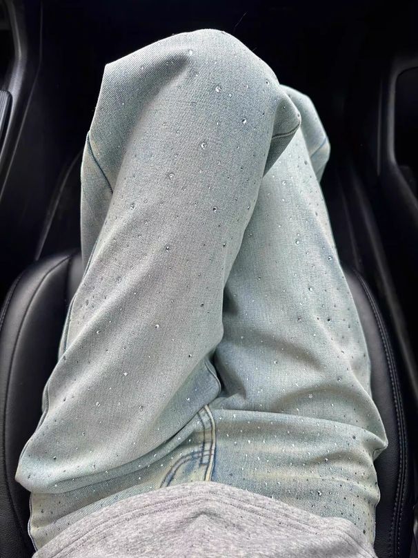Women's High-Waisted Wide Leg Jeans Rhinestone Embellished Fleece Lined Slimming Light Colored Starry Straight Leg Trousers Loose Fitting For Winter_ecoleips.com