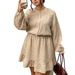 Women's Clothing Plus Size Clothes "French Retro Jacquard Dress – Women's A-Line Puff Sleeve Dress With Fitted Waist, Autumn & Winter Elegance"_ecoleips.com