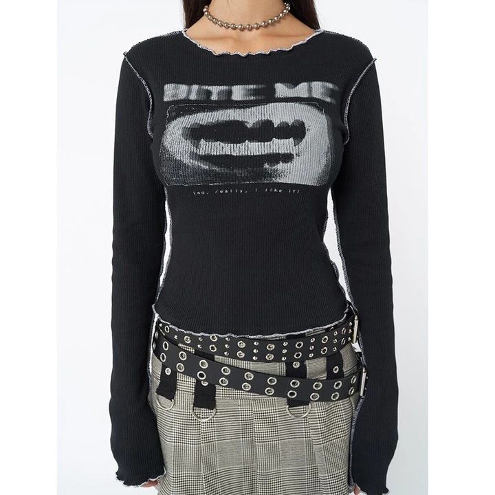 Women's Clothing Long Sleeve Stitching Color Fun Pattern T Shirt_ecoleips.com