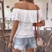 2026 European And American Cross-Border Solid Color Off-Shoulder Ruffle Lace Slim Fit T-Shirt Short Sleeve Top Women's_ecoleips.com