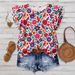 Women's Floral Print Casual Shirt Blouse With Ruffle Sleeves | Elegant Breathable Short Sleeve Top For Spring Summer_ecoleips.com