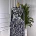 Autumn New Arrival Women's Slimming Long Dress round Neck Pleated Long Sleeve Printed Fashionable European American Style_ecoleips.com