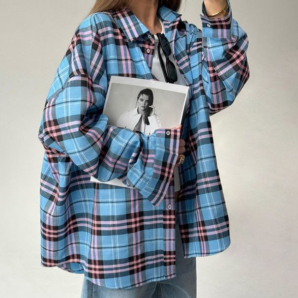 Autumn/Winter Vintage Checkered Long-Sleeved Shirt With Loose, Casual, And Versatile Design; Perfect For Women._ecoleips.com