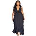 Sexy Off-the-shoulder Temperament Ruffle Edge High Waist Exposed Umbilical Suspender Large Size Dress_ecoleips.com