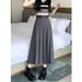 K Pleated Skirt Long Skirt New High Waist Slimming A-line Skirt_ecoleips.com
