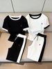 Women's Casual Sporty Two-Piece Set Short Sleeve Top Comfortable Pants Black White-1_ecoleips.com