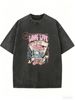 Long Live Cowgirls Western Poker Cactus Graphic Acid Wash Washed Oversized T Shirt Women Crew Neck Short Sleeve Loose Vintage Country Casual Tee_ecoleips.com