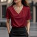 Satin V-Neck Short Sleeve Tee – Women’s Elegant Solid Top For Spring & Summer | Soft & Luxe (S-2XL, 6 Colors)_ecoleips.com