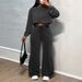 Women's Casual Streetwear Set Fall Fashion Long Sleeve Pullover Hoodie & Pants Outfit, Loose Fit, Zip-Up Design, Washed Polyester_ecoleips.com