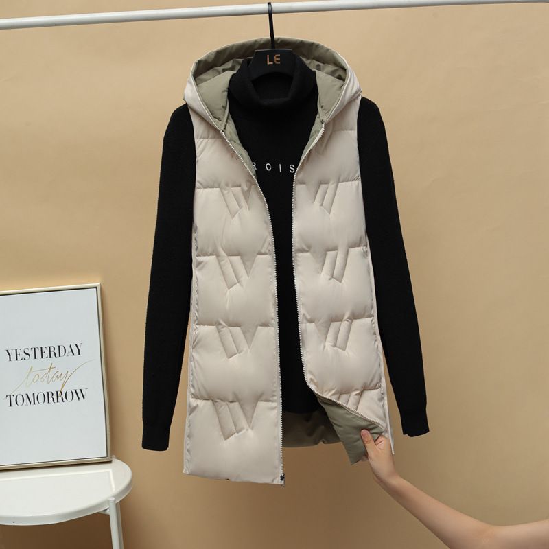 Reversible Winter Puffer Vest For Women – Longline Quilted Zip-Up Hooded Vest, Lightweight & Warm (M-XXXL, Red/Gray/Black/Beige/Blue)_ecoleips.com