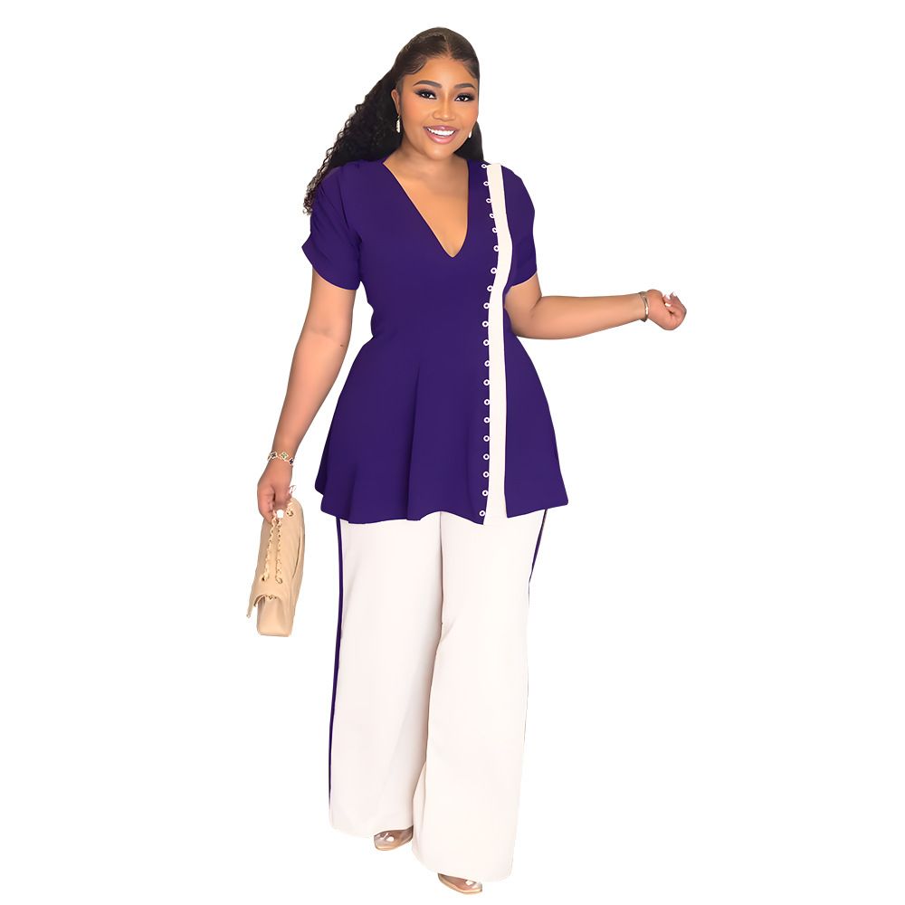 Women's Clothing Women's Casual Split Tops High Waist Trousers Two Piece Set_ecoleips.com