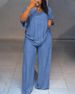 Summer Striped Women's Fashion Casual V Neck Slimming Wide Leg Pants Set Loose Fit_ecoleips.com