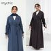 Modest Abaya Dress Aiyirui Belted V-Neck Duster Coat – Dubai-Inspired Longline Cardigan With Drawstring Sleeves (S-XL, Solid Colors)_ecoleips.com