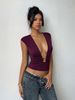 European And American Style Deep V-neck Metal Ring Decoration Waist Slim Spice Girl Exposed Navel Short Top_ecoleips.com
