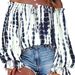 Hot Selling Hot Style Off Shoulder Printed Contrast Color Puff Sleeve Lace Up Loose Women's Top_ecoleips.com
