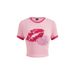 Women's Oversized Gothic T-Shirt Rose Print Short Sleeve Lip And Floral Art Versatile Styling Anchor Top_ecoleips.com