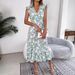 Real Shot European And American Spring Summer Casual Ruffled Floral Waist-Cinching Long Vacation Dress Foreign_ecoleips.com