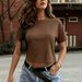 Summer High Elastic Short Sleeve Crew Neck Knit T-Shirt Casual Style Women's Top_ecoleips.com
