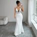 Haltered Neck Suspender Texture Color Block Trim Deep V Backless Tie up Bodycon Fishtail Long Dress for Women European And American Style_ecoleips.com