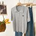 Women's Polo Knit Short Sleeve Top Casual Crewneck Shirt Silk Wool Blend Embroidered Heart Design for Spring And Fall_ecoleips.com
