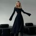 Women's Square Neck Flared Sleeve High Waist Belted A-Line Maxi Dress – Elegant Slim Fit Gown_ecoleips.com