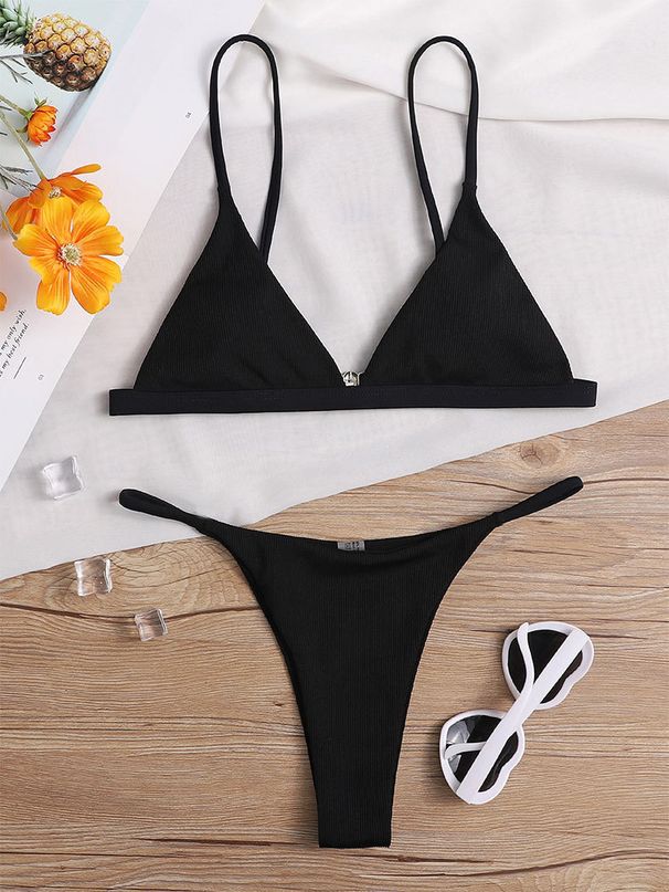 Women's Clothing Summer Split Swimsuit Solid Color Lace Up Halter High Waist Sexy Bikini Set_ecoleips.com