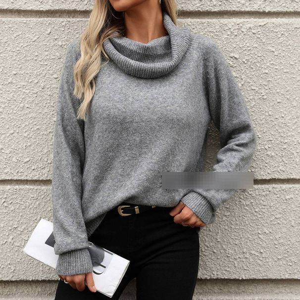 "Women's Off-Shoulder Knit Sweater - Soft Turtleneck Pullover, Loose Fit Long Sleeve, Autumn Winter Fashion, Solid Color Casual Chic"_ecoleips.com