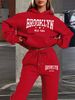Women's Autumn And Winter Fashionable Casual Letter Pattern Printed Thick And Plush Warm Hooded Sweatshirt+sports Pants Set-787_ecoleips.com