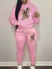 Women's Autumn And Winter Casual Fashion Cartoon Rabbit Print Thick Fleece Warm Hooded Sweatshirt+sports Pants Set-717_ecoleips.com