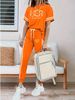 Women's Clothing Spring Summer Two Piece Set Round Neck Short Sleeve High Waisted Side Pocket Pants_ecoleips.com