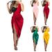 Women's Clothing Solid Color Sexy Sequins Slit Pleated One Shoulder Evening Dress_ecoleips.com