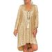 Summer Short Sleeve V Neck Long Dress Solid Color Sequin Loose Pullover Casual City Style Blouse Dress For Women_ecoleips.com