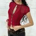 Retro Sexy Hollowed out Short Sleeve Top for Women Summer Pure Color Slimming Waist American Tie T-Shirt Black_ecoleips.com