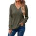 Women's Autumn/Winter Long-Sleeved V-Neck Shirt With Plain Buttons_ecoleips.com