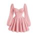 Women's Clothing Summer New Temperament Square Collar High Waist Slim Bubble Sleeve A Short Dress_ecoleips.com