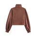 Women's Suede-Look Wide Shoulder Jacket – Ruched Detail Short Bomber, Polyester Pilot Style For Autumn & Workwear (Brown, XS/S/M/L)_ecoleips.com