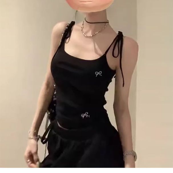 Korean-style Bow-tie Black Camisole For Women, Summer High-end Slim-fit American-style Hot Girl Short Top_ecoleips.com