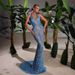 Women's Clothing New Halter Neck Deep V Neck Waist Hollow High Waist Sexy Slimming Party Stage Host Evening Dress_ecoleips.com