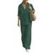 women's clothing bohemian style cotton linen long sve wrap top & wide leg pants set – casual comfort for women (black, y green, wine red)_ecoleips.com