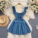Women's Clothing Women's Age-reducing College-style Sweet Flying Sleeve Strap Dress Women's Retro Denim A- Line Short Dress Trendy_ecoleips.com