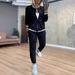 Women's 2-Piece Set Casual Knit Tracksuit With Striped Detail, Long Sleeve Zip-Up Jacket And Lounge Pants For Fall_ecoleips.com