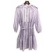 Style 2023 French Fashion Elegant Purple Striped Long Puff Sleeve Tie-Waist Shirt Dress_ecoleips.com