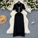 Women's Clothing Sexy dress for women new design color matching short sleeves Polo collar slim fit knitted hip skirt_ecoleips.com